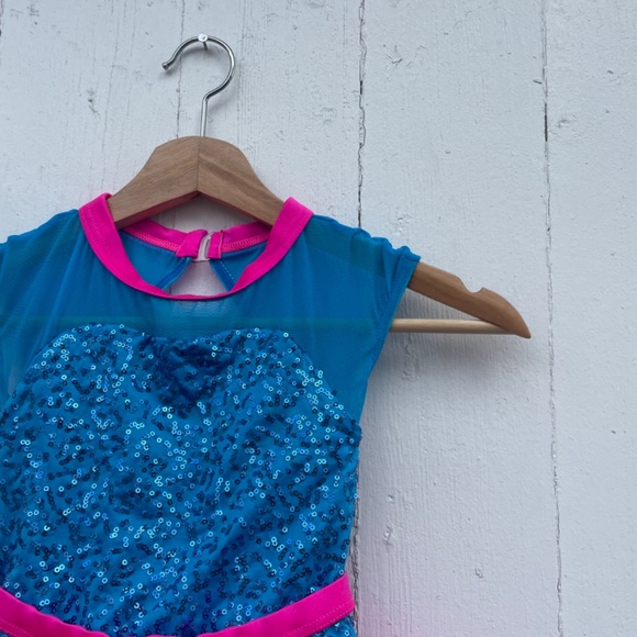 Handmade Toddler Dance Dress | Size Small | Blue & Pink | Lined - Picture 3 of 9